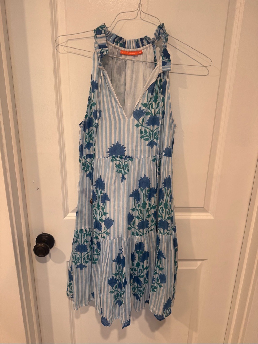 Oliphant Blue and White Striped Floral Sundress